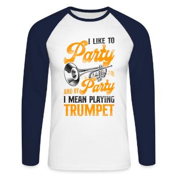 Trumpet Player Vintage I Like To - Unisex Baseballshirt langarm - Weiß/Navy - Vorne - Nik (191cm)