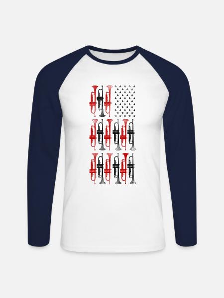 Trompettiste Drapeau américain - T-shirt baseball manches longues Homme - blanc/marine