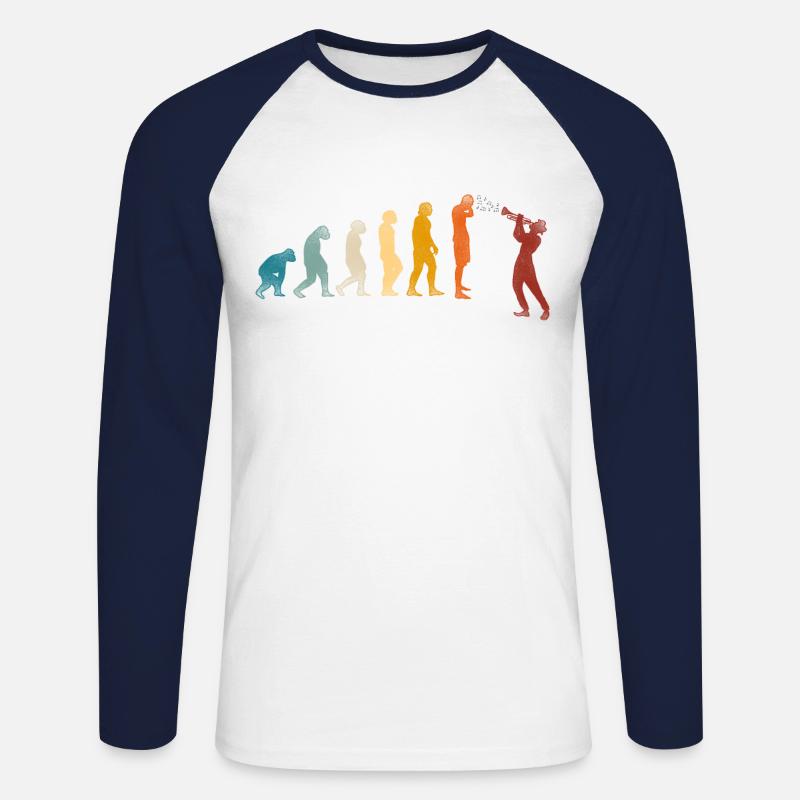 Trumpet Player Evolution Retro - Unisex Baseballshirt langarm - Weiß/Navy