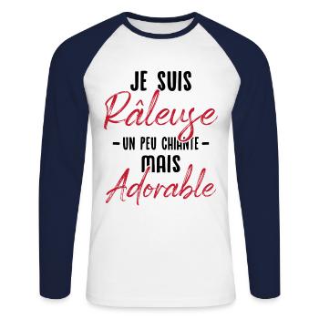 Je suis râleuse un peu chiante mais adorable - T-shirt baseball manches longues Homme - blanc/marine - Devant - Nik (191cm)