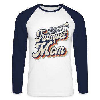 Trompettiste Maman Mère Rétro - T-shirt baseball manches longues Homme - blanc/marine - Devant - Nik (191cm)