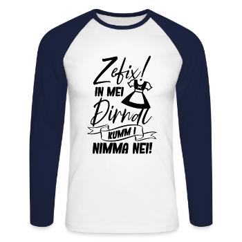 In Mei Dirndl Kumm I Nimma Nei - Unisex Baseballshirt langarm - Weiß/Navy - Vorne - Nik (191cm)