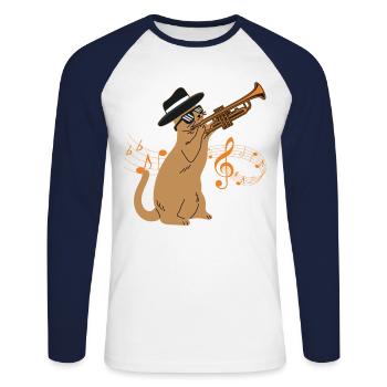 Trompettiste Cat Jazz Vintage - T-shirt baseball manches longues Homme - blanc/marine - Devant - Nik (191cm)
