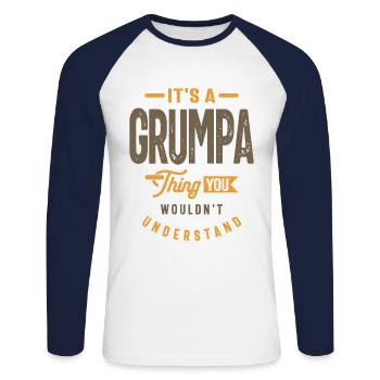 Mens C’est un truc grumpa Drôle Papa Grand-père - T-shirt baseball manches longues Homme - blanc/marine - Devant - Nik (191cm)