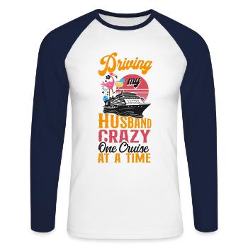 Croisière Vacances Mari Femme - T-shirt baseball manches longues Homme - blanc/marine - Devant - Nik (191cm)