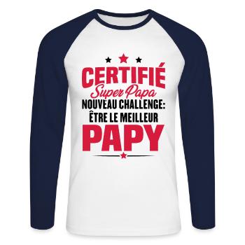 Cadeau nouveau challenge être le meilleur papy - T-shirt baseball manches longues Homme - blanc/marine - Devant - Nik (191cm)