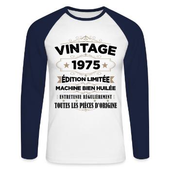 Vintage 1975 Édition Limitée - T-shirt baseball manches longues Homme - blanc/marine - Devant - Nik (191cm)