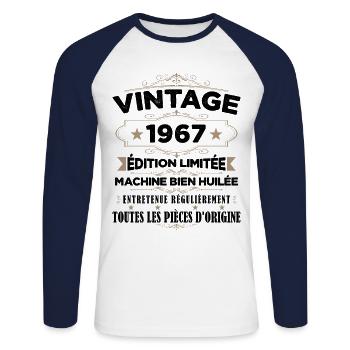 Vintage 1967 Édition Limitée - T-shirt baseball manches longues Homme - blanc/marine - Devant - Nik (191cm)