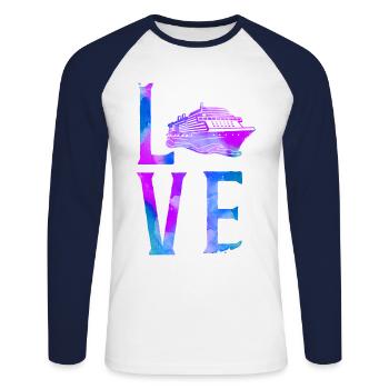 Cruise Ship Vacation Watercolor - Unisex Baseballshirt langarm - Weiß/Navy - Vorne - Nik (191cm)
