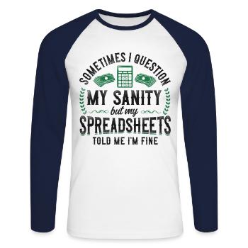 Comptable Comptable Comptable Comptabilité - T-shirt baseball manches longues Homme - blanc/marine - Devant - Nik (191cm)