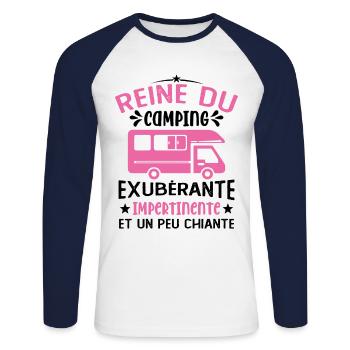 La Reine Du Camping Campeuse Cadeau Campeur Femme - T-shirt baseball manches longues Homme - blanc/marine - Devant - Nik (191cm)