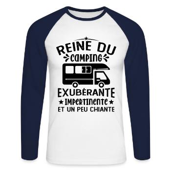 La Reine Du Camping Campeuse Cadeau Campeur Femme - T-shirt baseball manches longues Homme - blanc/marine - Devant - Nik (191cm)