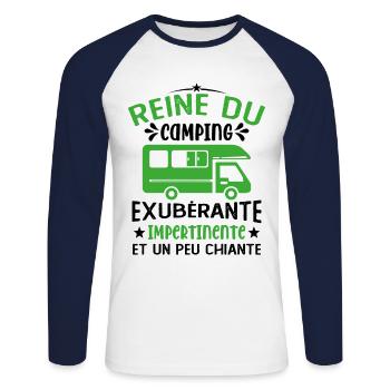 La Reine Du Camping Campeuse Cadeau Campeur Femme - T-shirt baseball manches longues Homme - blanc/marine - Devant - Nik (191cm)