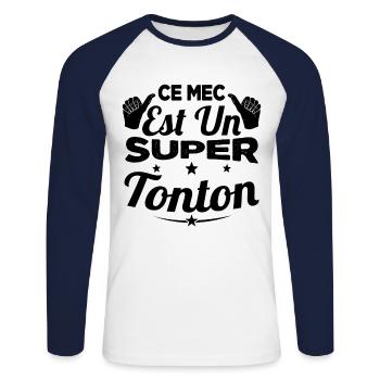 Cadeau Ce Mec Est Un Super Tonton Oncle - T-shirt baseball manches longues Homme - blanc/marine - Devant - Nik (191cm)