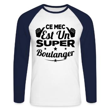 Ce Mec Est Un Super Boulanger Cadeau - T-shirt baseball manches longues Homme - blanc/marine - Devant - Nik (191cm)