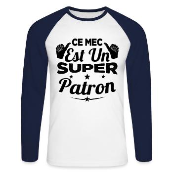 Ce Mec Est Un Super Patron - T-shirt baseball manches longues Homme - blanc/marine - Devant - Nik (191cm)