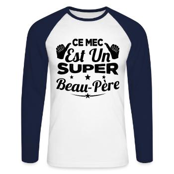 Ce Mec est un Super Beau-Père - T-shirt baseball manches longues Homme - blanc/marine - Devant - Nik (191cm)