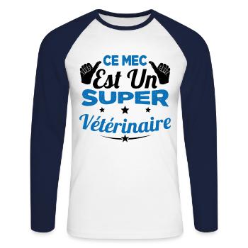 Humour Ce Mec Est Un Super Vétérinaire - T-shirt baseball manches longues Homme - blanc/marine - Devant - Nik (191cm)