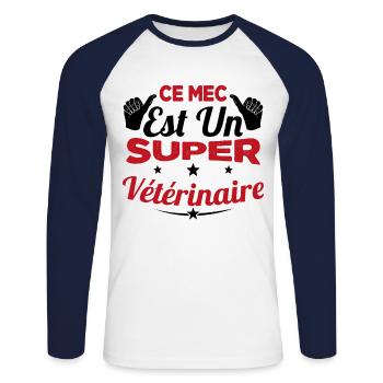Humour Ce Mec Est Un Super Vétérinaire - T-shirt baseball manches longues Homme - blanc/marine - Devant - Nik (191cm)