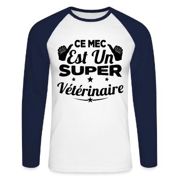 Humour Ce Mec Est Un Super Vétérinaire - T-shirt baseball manches longues Homme - blanc/marine - Devant - Nik (191cm)