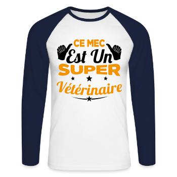 Humour Ce Mec Est Un Super Vétérinaire - T-shirt baseball manches longues Homme - blanc/marine - Devant - Nik (191cm)