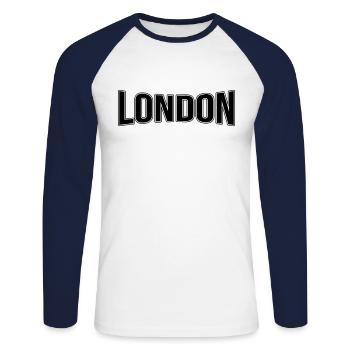 London - Unisex Baseballshirt langarm - Weiß/Navy - Vorne - Nik (191cm)