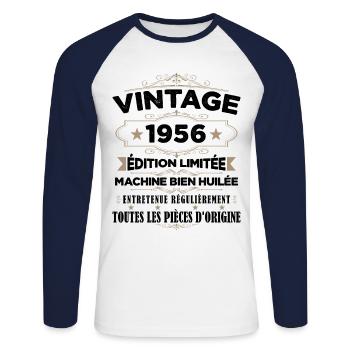 Vintage 1956 Édition Limitée - T-shirt baseball manches longues Homme - blanc/marine - Devant - Nik (191cm)