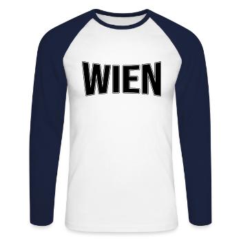 Vienne - T-shirt baseball manches longues Homme - blanc/marine - Devant - Nik (191cm)