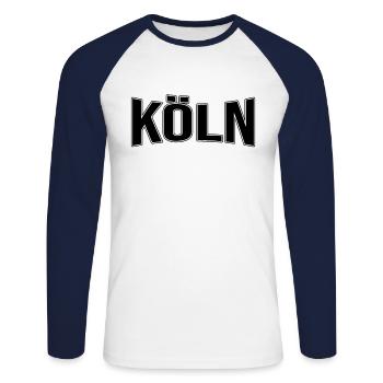 Cologne - T-shirt baseball manches longues Homme - blanc/marine - Devant - Nik (191cm)