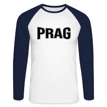 Prague - Unisex Long Sleeve Baseball T-Shirt - white/navy - Front - Nik (191cm)