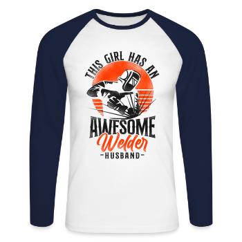 Soudeur Soudeur Femme Mari - T-shirt baseball manches longues Homme - blanc/marine - Devant - Nik (191cm)