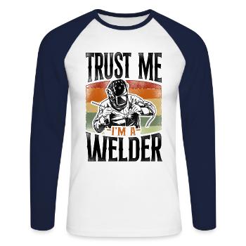 Soudeur Soudage Vintage Retro Trust - T-shirt baseball manches longues Homme - blanc/marine - Devant - Nik (191cm)