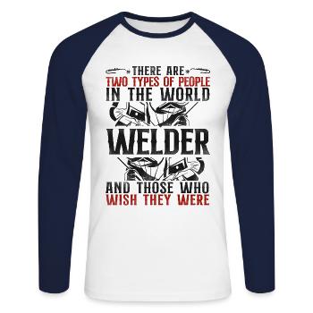 Welder Welding Vintage There Are - Unisex Baseballshirt langarm - Weiß/Navy - Vorne - Nik (191cm)