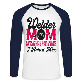 Welder Welding Mother Vintage - Unisex Baseballshirt langarm - Weiß/Navy - Vorne - Nik (191cm)