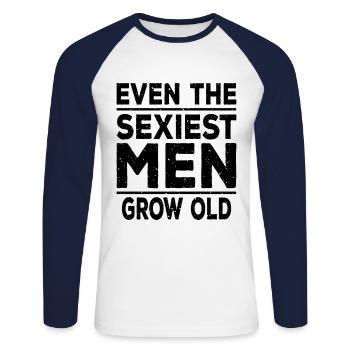 Sexy men grow old - Unisex Baseballshirt langarm - Weiß/Navy - Vorne - Nik (191cm)