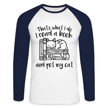 Lisez un livre et caressez mon chat - T-shirt baseball manches longues Homme - blanc/marine - Devant - Nik (191cm)