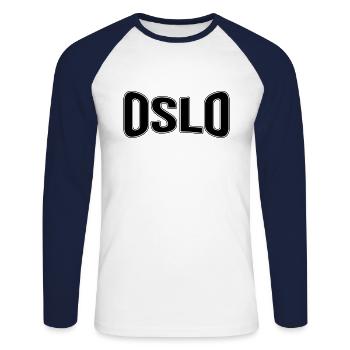 Oslo - T-shirt baseball manches longues Homme - blanc/marine - Devant - Nik (191cm)