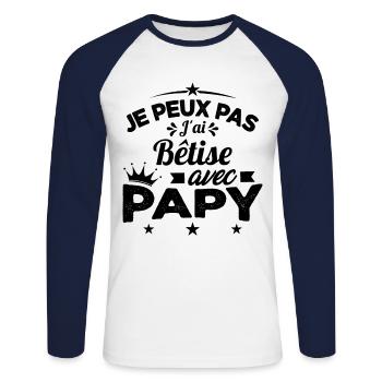 Je peux pas J'ai Bêtise Avec Papy Cadeau - T-shirt baseball manches longues Homme - blanc/marine - Devant - Nik (191cm)