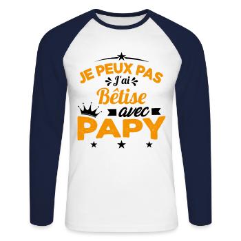 Je peux pas J'ai Bêtise Avec Papy Cadeau - T-shirt baseball manches longues Homme - blanc/marine - Devant - Nik (191cm)