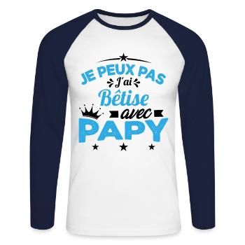 Je peux pas J'ai Bêtise Avec Papy Cadeau - T-shirt baseball manches longues Homme - blanc/marine - Devant - Nik (191cm)