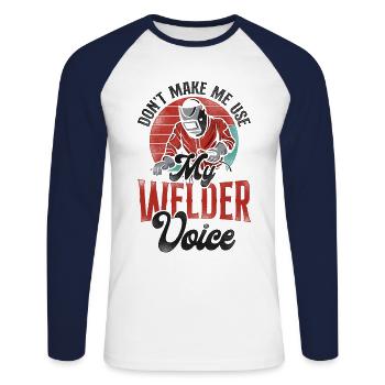 Welder Welding Vintage Retro Don't - Unisex Long Sleeve Baseball T-Shirt - white/navy - Front - Nik (191cm)
