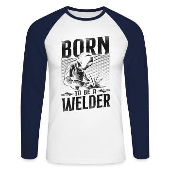 Welder Welding Vintage Born To Be - Unisex Long Sleeve Baseball T-Shirt - white/navy - Front - Nik (191cm)