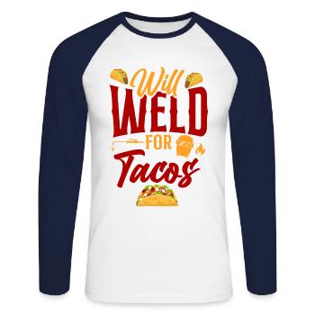 Welder Welding Taco Will Weld For - Unisex Baseballshirt langarm - Weiß/Navy - Vorne - Nik (191cm)