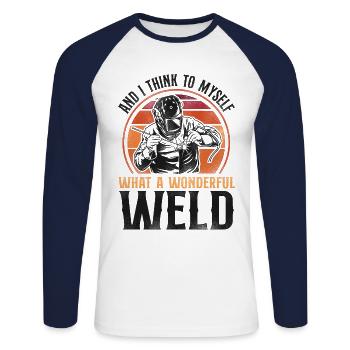 Welder Welding Pun Vintage Retro - Unisex Long Sleeve Baseball T-Shirt - white/navy - Front - Nik (191cm)