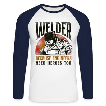 Welder Welding Vintage Retro - Unisex Baseballshirt langarm - Weiß/Navy - Vorne - Nik (191cm)