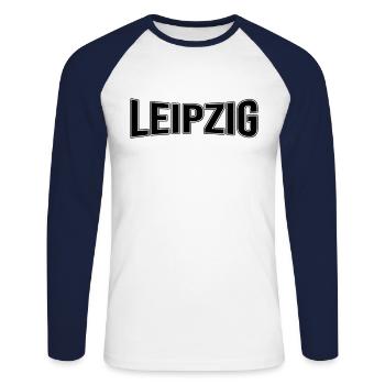 Leipzig - Unisex Baseballshirt langarm - Weiß/Navy - Vorne - Nik (191cm)