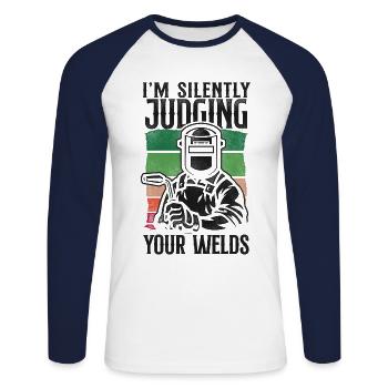 Welder Welding Vintage Retro I'm - Unisex Long Sleeve Baseball T-Shirt - white/navy - Front - Nik (191cm)