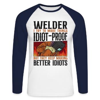 Welder Welding Vintage Welder I - Unisex Baseballshirt langarm - Weiß/Navy - Vorne - Nik (191cm)