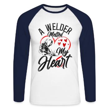 Welder Welding Girlfriend - Unisex Baseballshirt langarm - Weiß/Navy - Vorne - Nik (191cm)