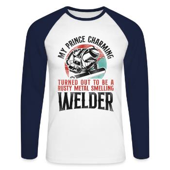 Welder Welding Girlfriend Vintage - Unisex Baseballshirt langarm - Weiß/Navy - Vorne - Nik (191cm)